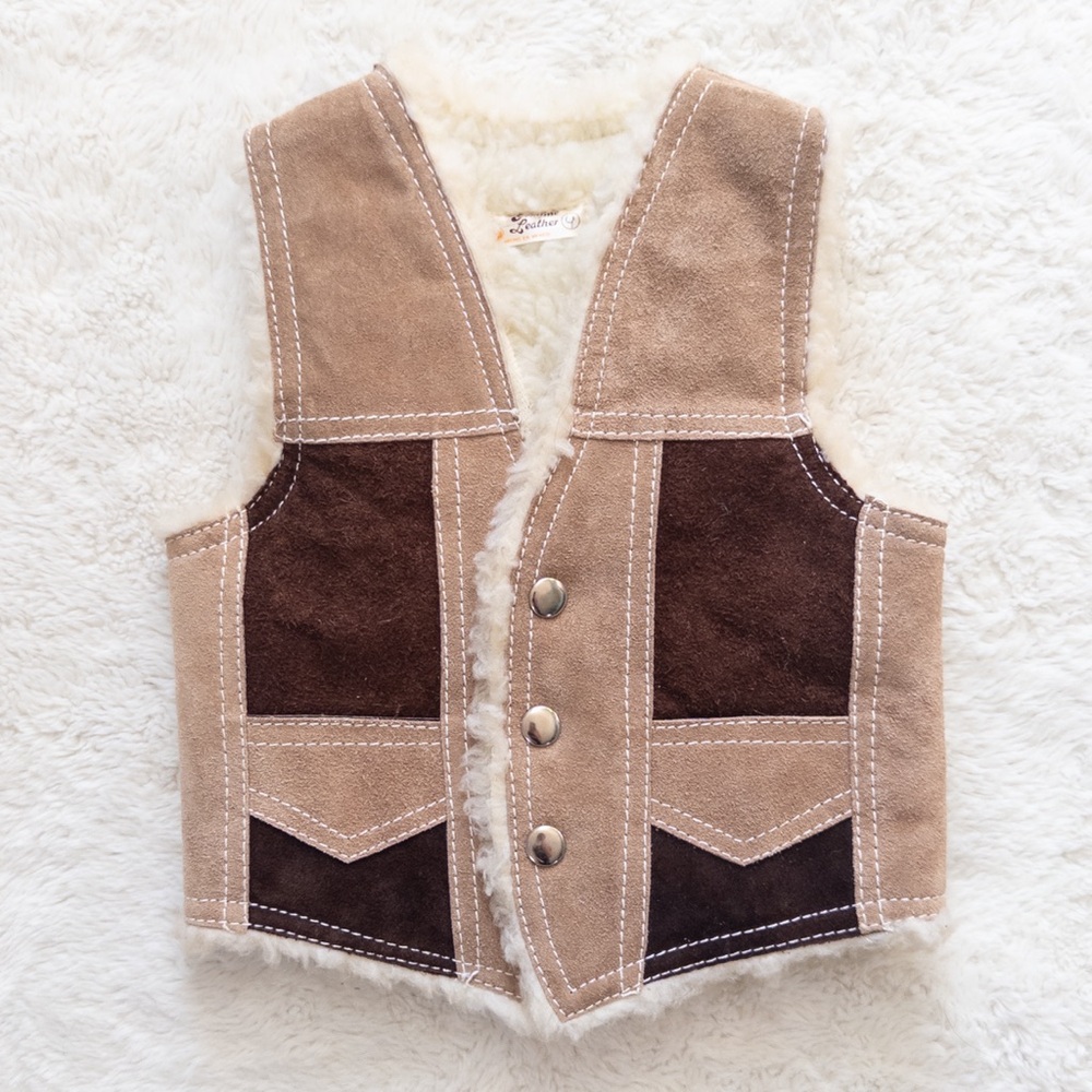 Kids Tan and Brown Leather Vest - Picture 2 of 7